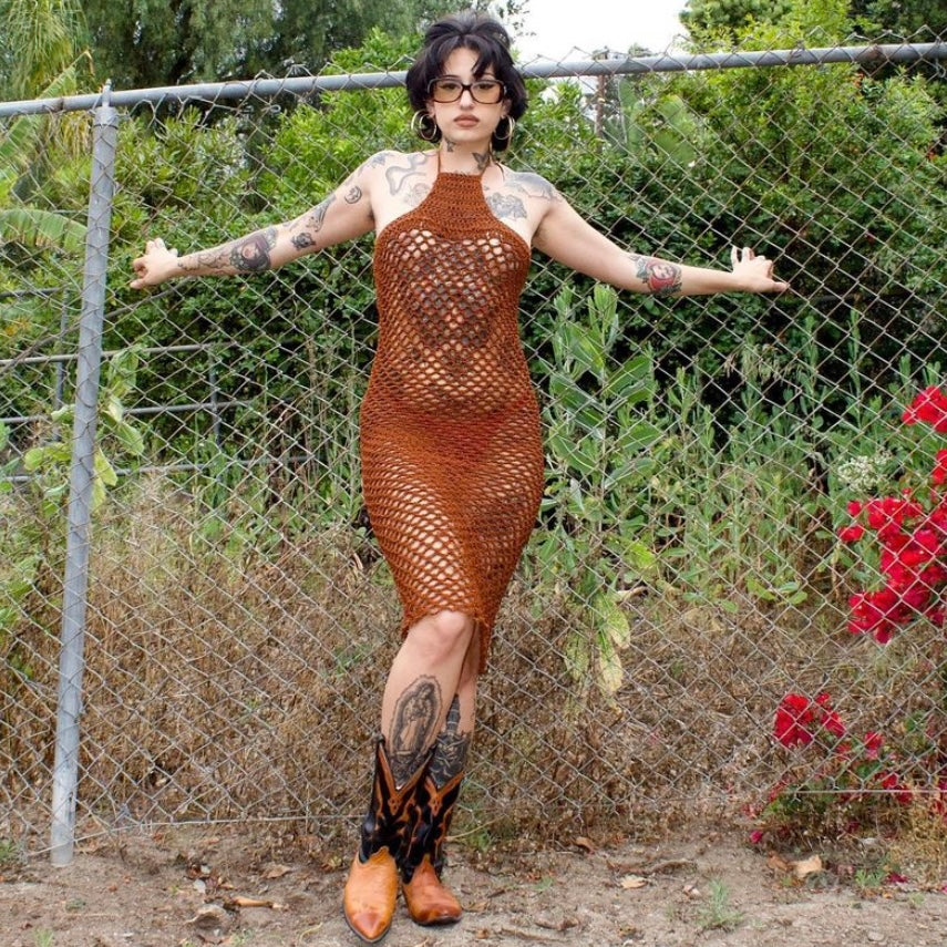 Brown Mesh Midi