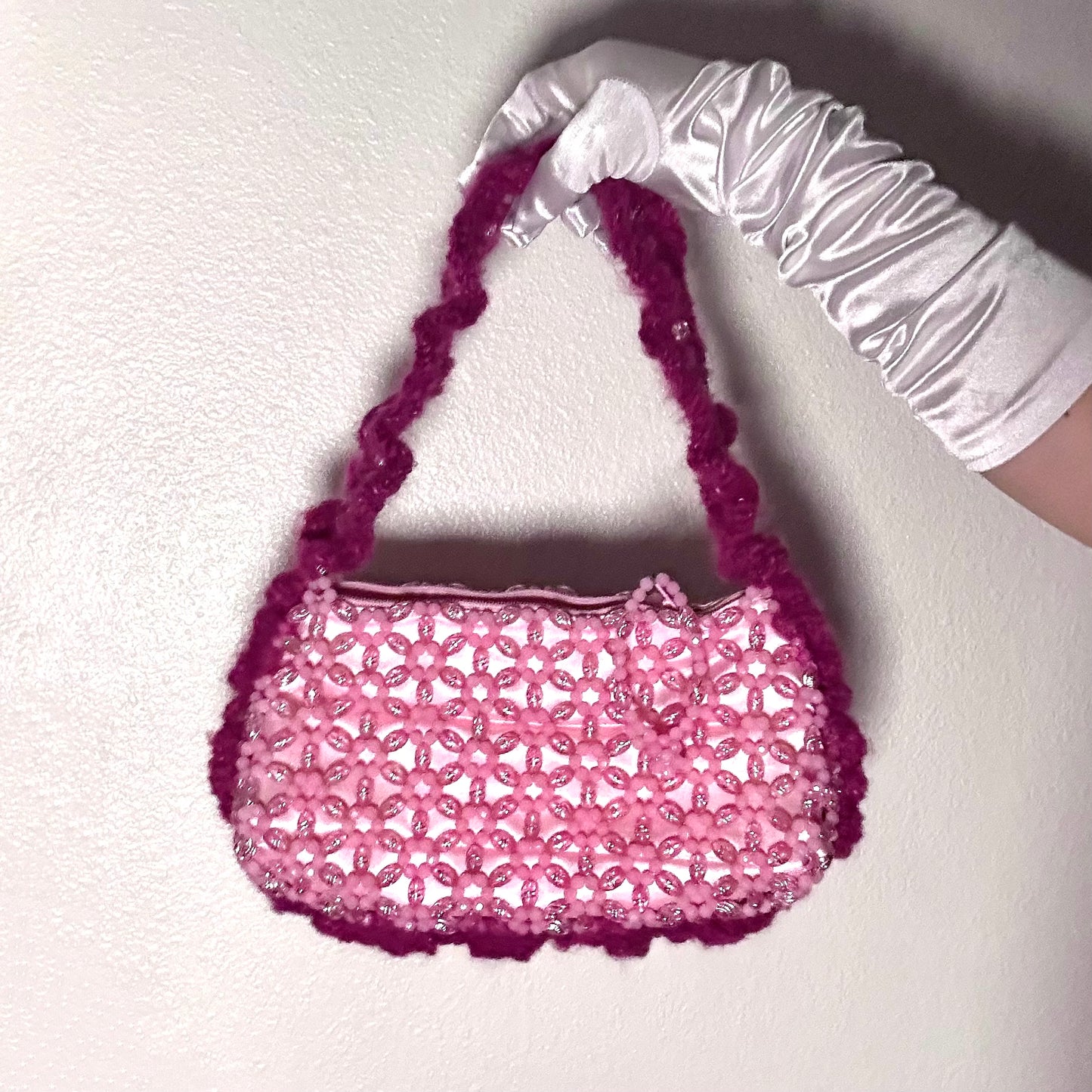 Pink Beaded Ruffle Purse (Copy)