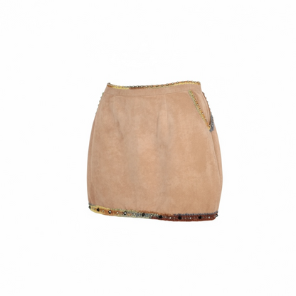 Tan Beaded Suede Skirt