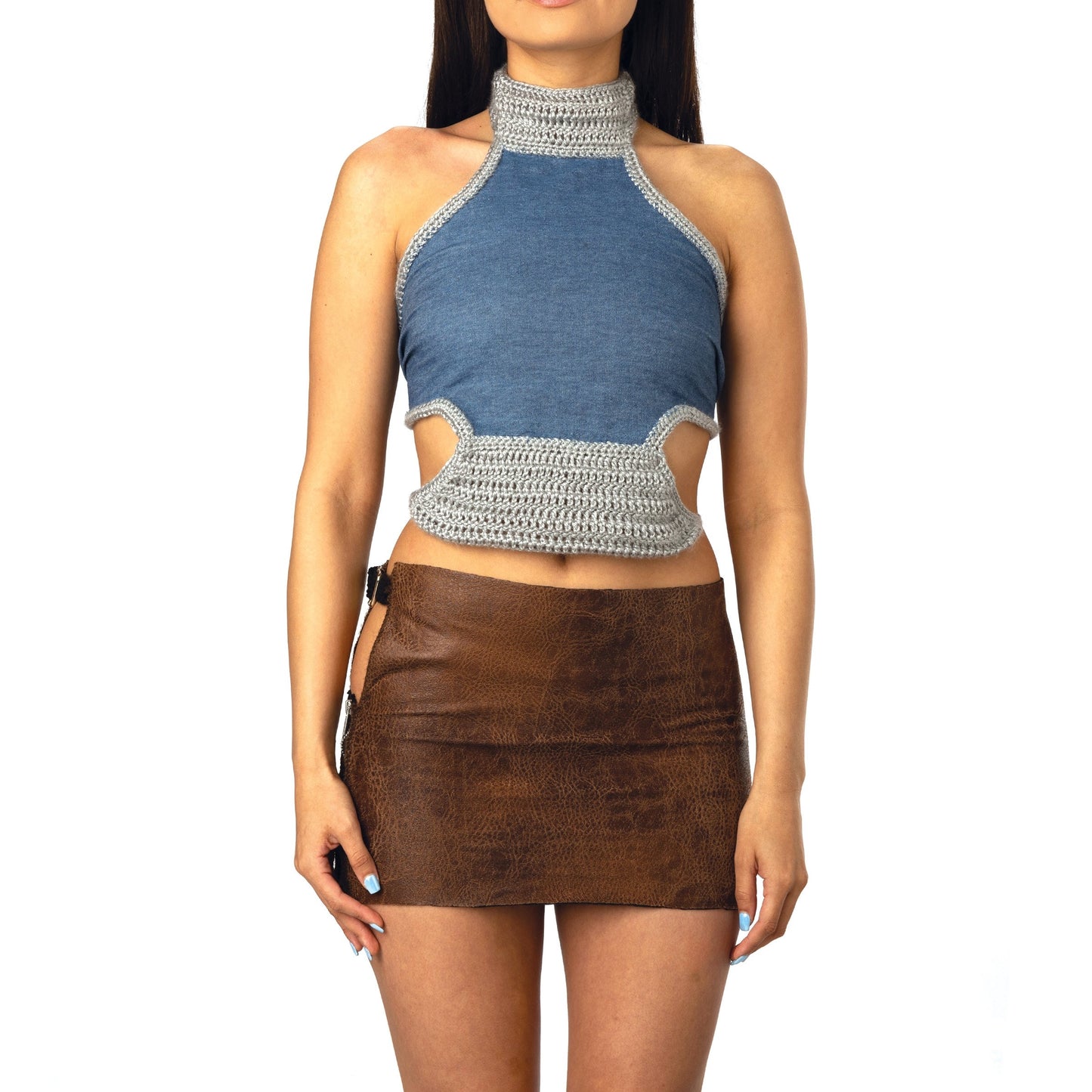 Brown Zipper Mini Skirt