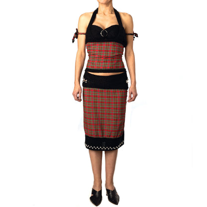 Plaid Cut Out Long Skirt