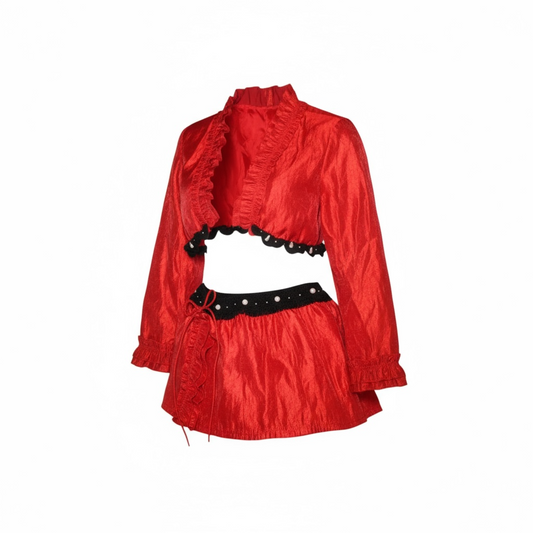 Red Beaded Crop Set