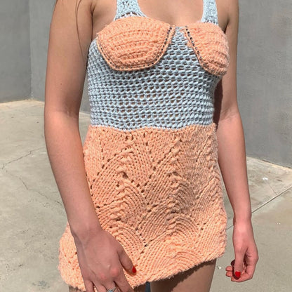 Blue and Peach Rhinestone Dress