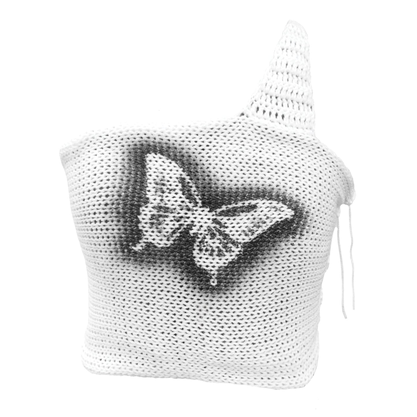 Bailey Prado Butterfly Tank featuring a one-shoulder crochet crop top with a hand spray-painted butterfly design and lace-up side fastening.