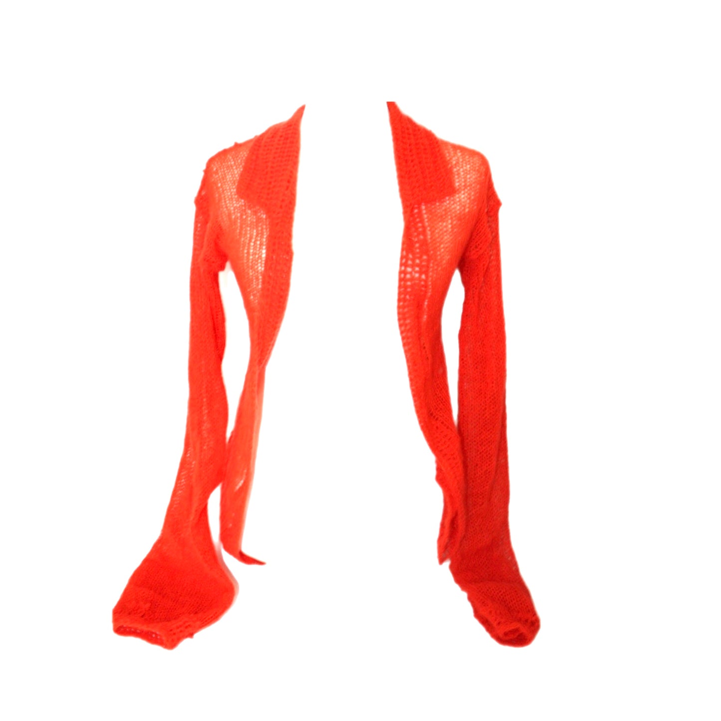 Bailey Prado Mohair Long Sleeve Top featuring a hand-knit orange vintage mohair wrap top with a deep neckline, oversized sleeves, and an adjustable front tie closure.