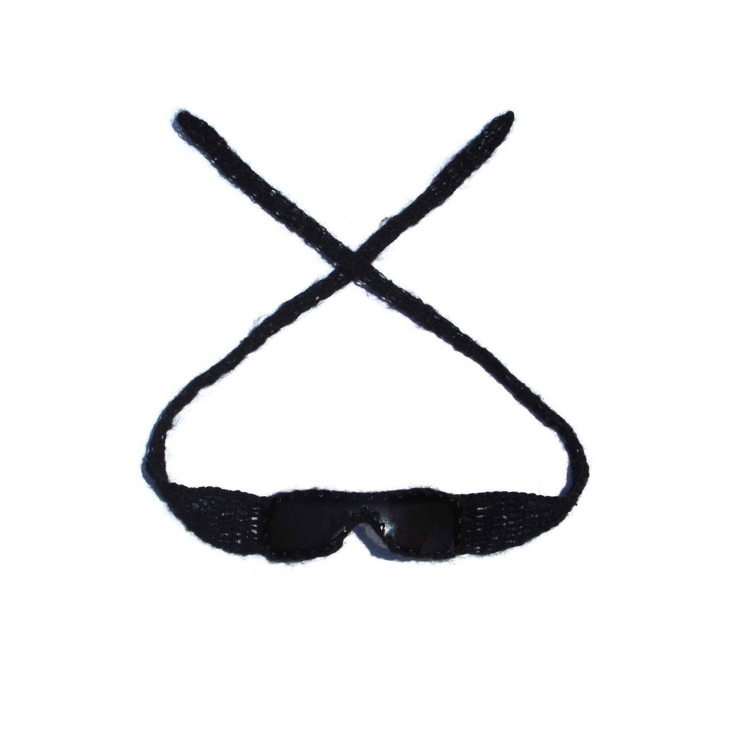 Handmade knitted sunnies by Bailey Prado featuring UV400 protective lenses, available in red, black, pink, and blue.