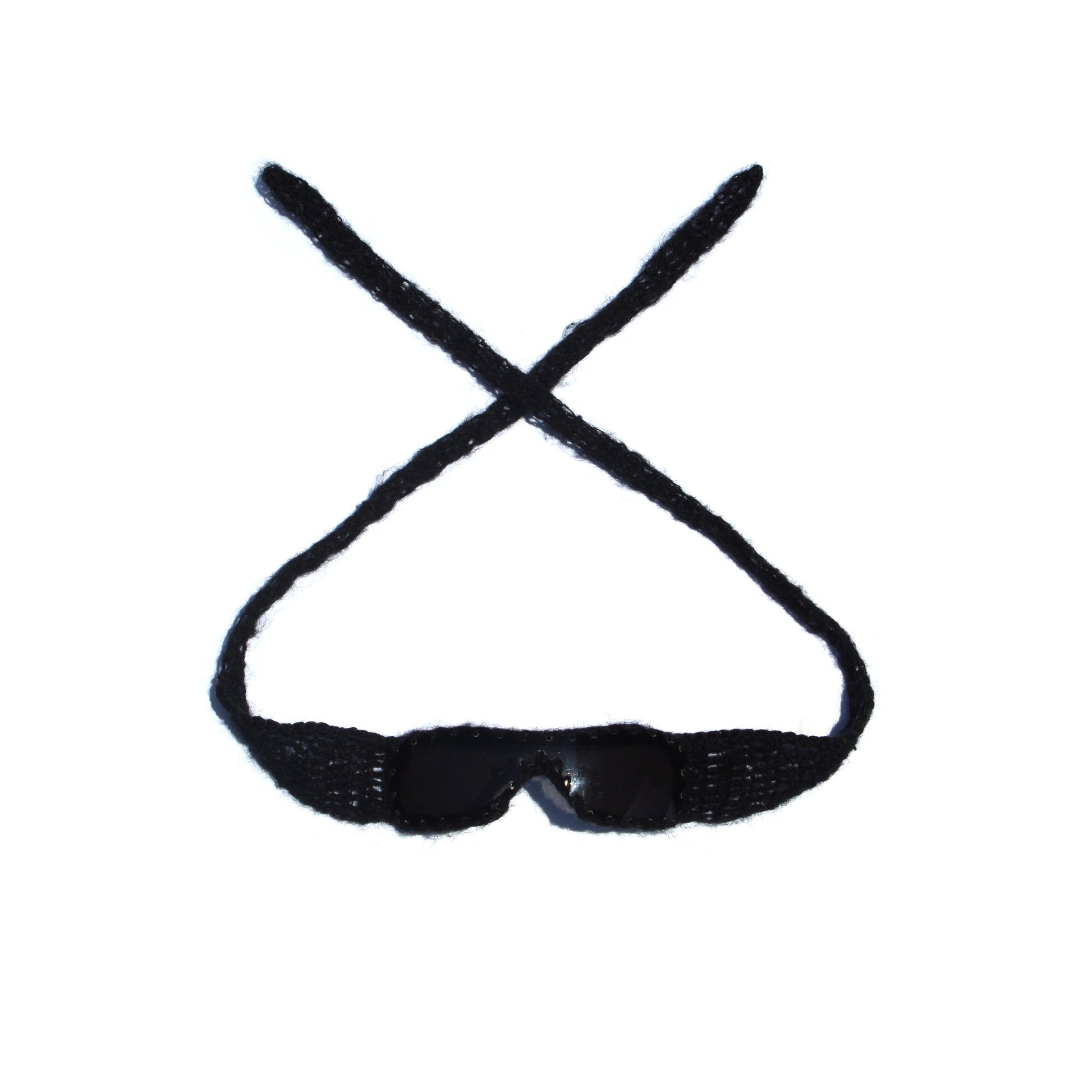 Handmade knitted sunnies by Bailey Prado featuring UV400 protective lenses, available in red, black, pink, and blue.