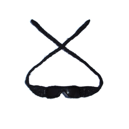 Handmade knitted sunnies by Bailey Prado featuring UV400 protective lenses, available in red, black, pink, and blue.