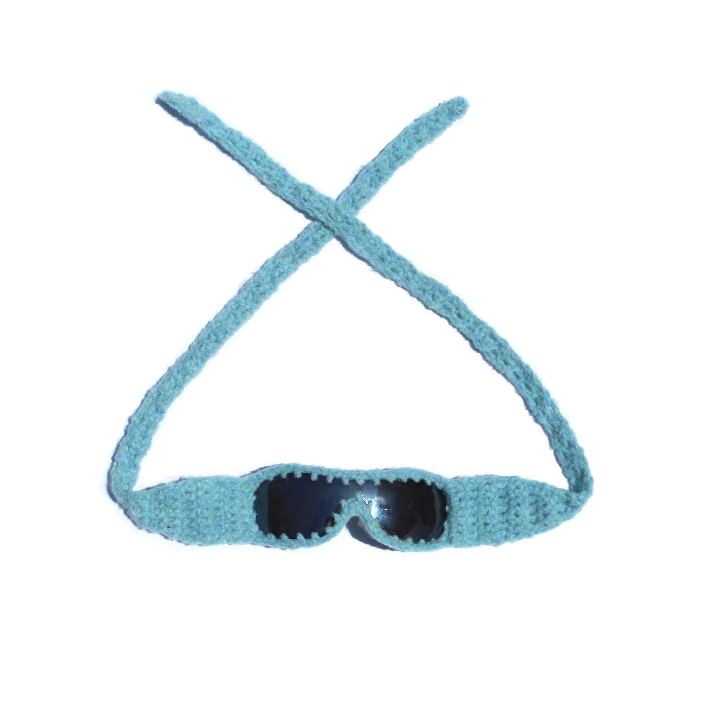 Handmade knitted sunnies by Bailey Prado featuring UV400 protective lenses, available in red, black, pink, and blue.